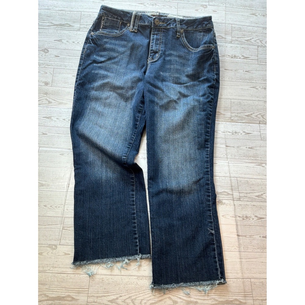 Deluxe L.A. Blues Dark Wash Flare Jeans Womens 12 Rhinestone Raw Hem Y2K McBling